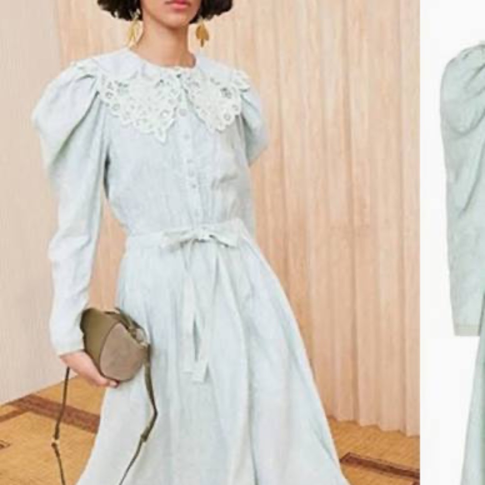 Ulla Johnson Light Green Long Sleeve Linen Dress - Picture 3 of 14